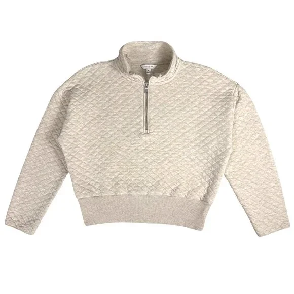 Quilted Quarter Zip Sweatshirt Banana Republic Factory Oatmeal Heather - Picture 5 of 14